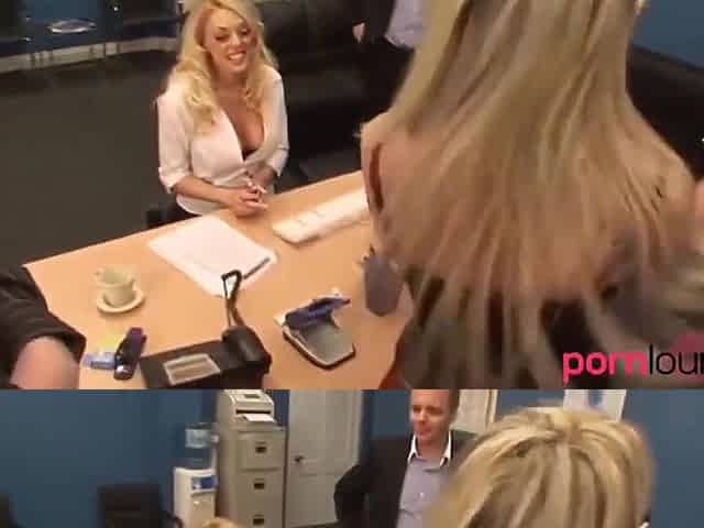 Blondes In Office Fourway Give Head To Shlong