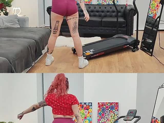 Treadmill Chubby Girl Exersices Short Tights Big Ass