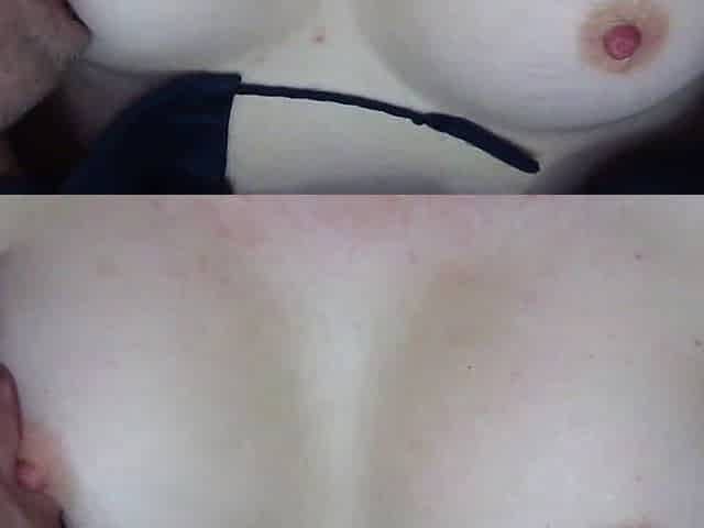 Young Guy Sucks and Licks Big Tits GF