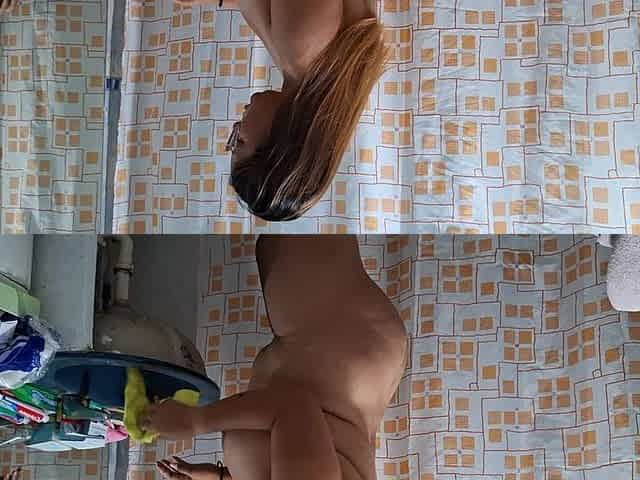 A BBW Latina Strips and Cleans Her House Naked