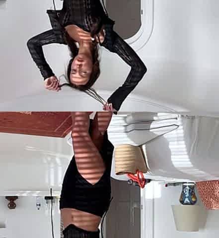 Rachel Cook Seductive Tease In Sheer Black Top Mini Skirt