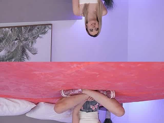 Cute blonde teen Dez Hansen rides cock of Gi Joey in reverse cowgirl.