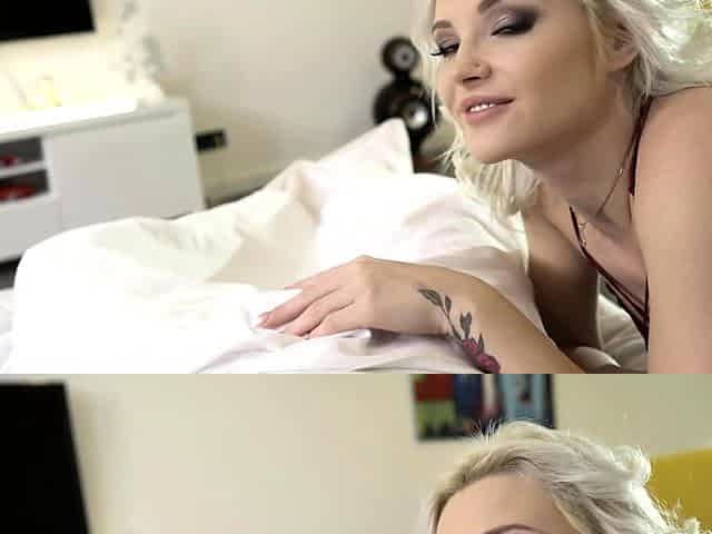 Naughty blonde teen in mini skirt masturbates in library