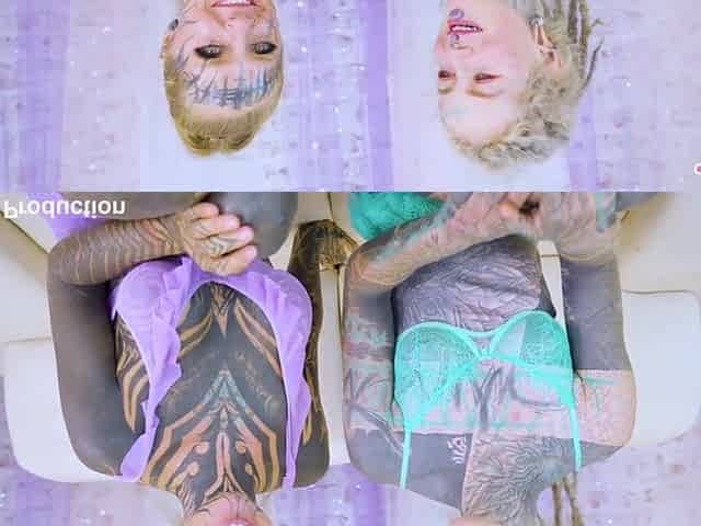 Coarse anal three-some with tattoed whores