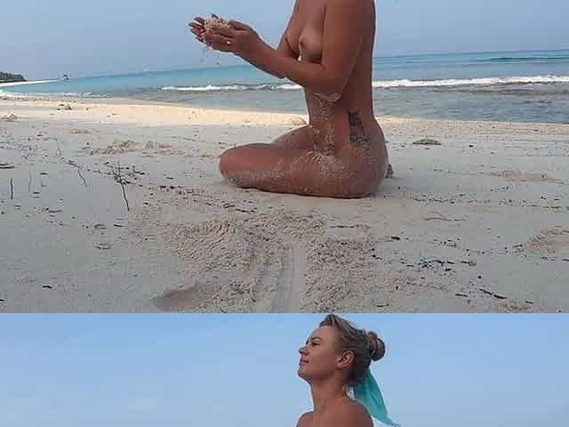 Blonde Solo Female's Nudist Walk on the Beach