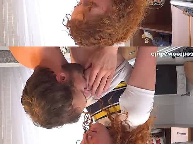 Aesthetic Slender Redhead Is Sucking In The Kitchen With Foxy Lee