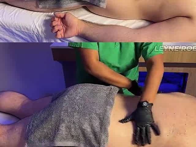 Fortunate fan with tiny jock receives a massage with cheerful ending