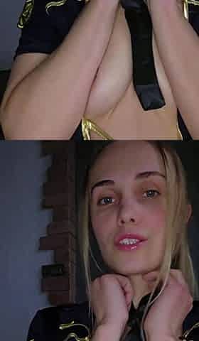 Sexy stewardess with a sweet ass cums from a big dildo.