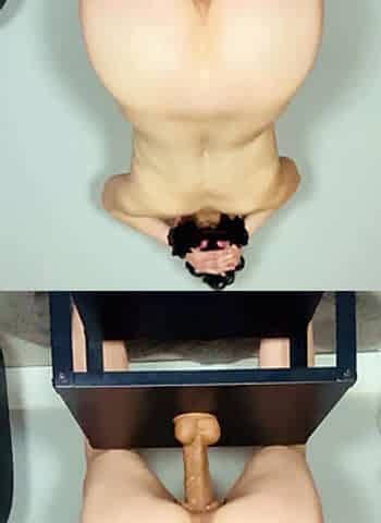 Blindfolded Handcuffed Behind Head Riding Dildo Squirt