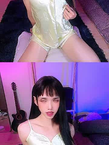 A cute femboy masturbates in satin and can't aid but climax a lot