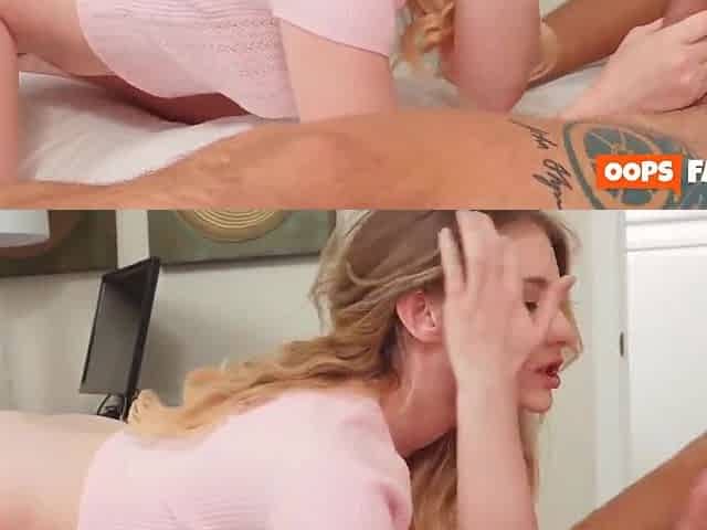 Stepsister rubs cock between boobs before missionary pose