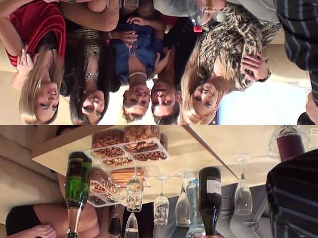 Erotic group sex with two studs and a lot of glamour babes
