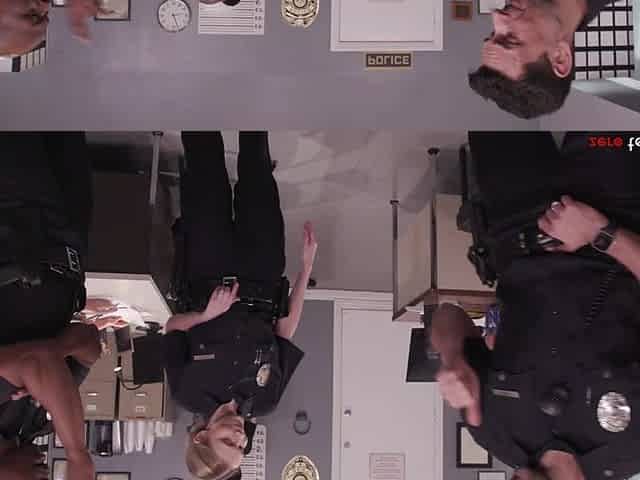 BBC cops fuck blonde Rebel Rhyder in police office gangbang