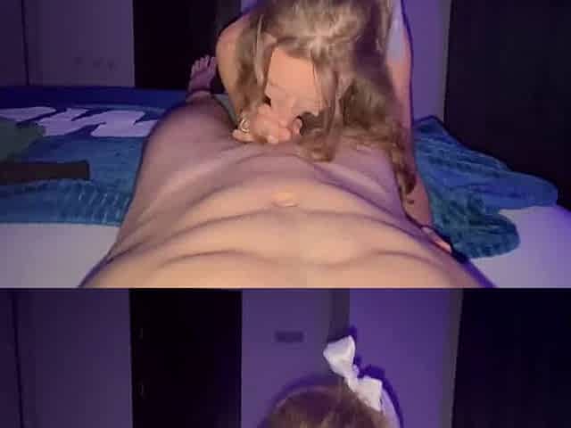 S date with boss's wifey at after party; she purrs sloppy words, BJ's chisel and gets jizz in mouth.