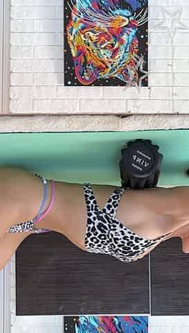 Stretching My Slim Body in Leopard Bikini