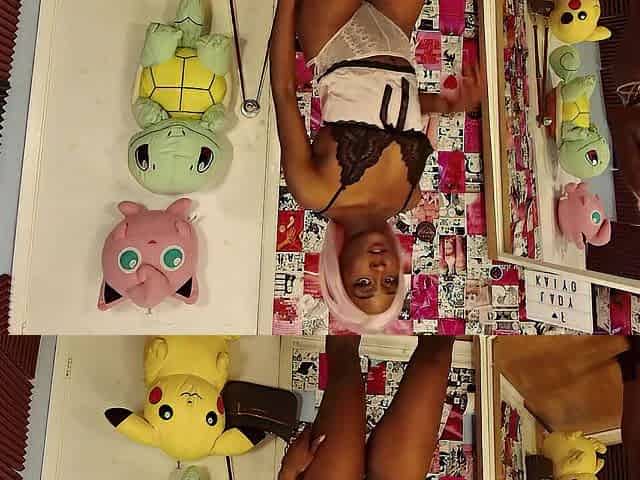 Thick ebony cutie LADYKAIYO in a hawt one-piece proving no brassiere is more excellent