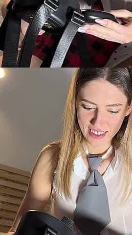 Long Legs Hottest Sexy Blonde in School Uniform Skirt and Over Knee Socks Empties Big Balls of a Big Dick Guy