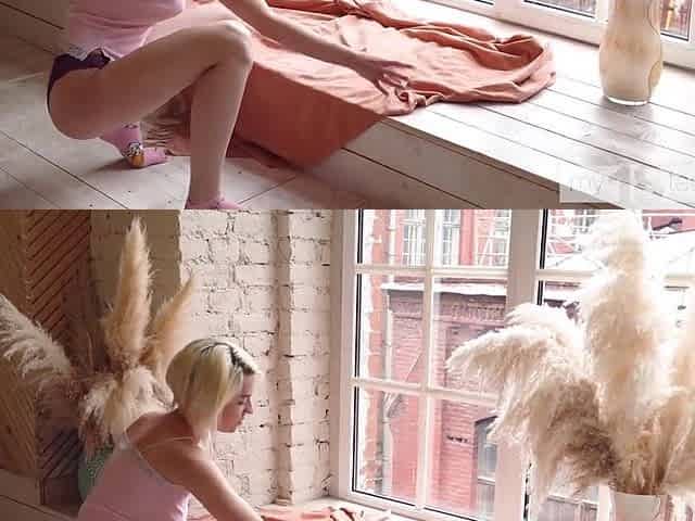 MY18TEENS - Cute golden-haired cutie with a large natural melons screws her twat