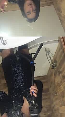 Smoking Pee Play in Shiny Outfit. Bathroom Fetish and Messy Wet Fun