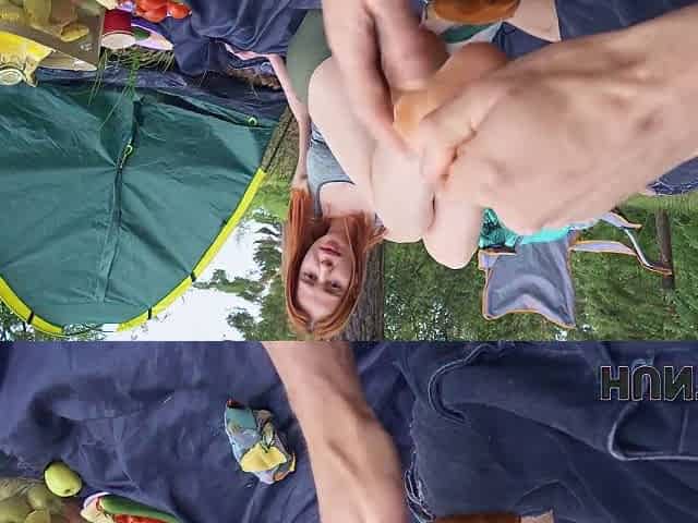 Young Russian Slut Was Fucked By A Stranger While Her Boyfriend Was In The Tent