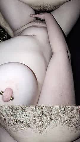 Blond riding on top with pierced teats