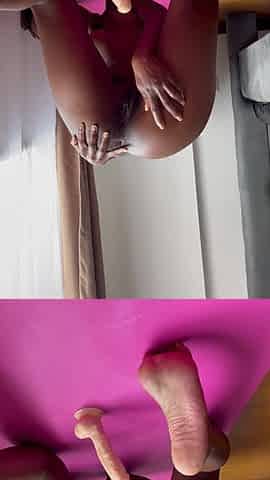 Ebony Girl Double Penetrates Her Pussy and Asshole to a Gape and Prolapse
