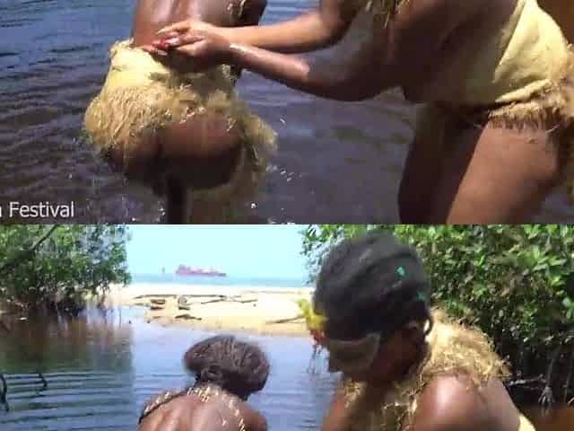 Tribal afro angels performing wild sex ritual on me by the river