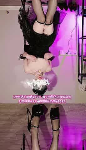 Collared Locked Hands free cum in 18cm heels chastity 25A003