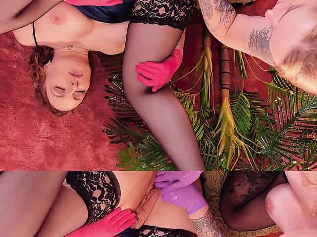 Unfathomable Double Fisting in Fetish Medical Gloves, 1st Time Cunt Strething Experience