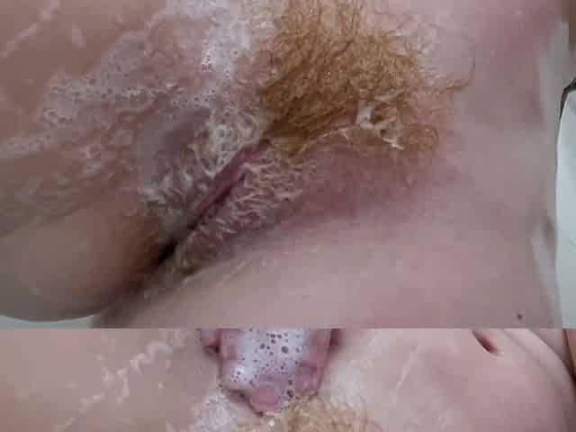Hairy girl with big boobs masturbates in the kitchen