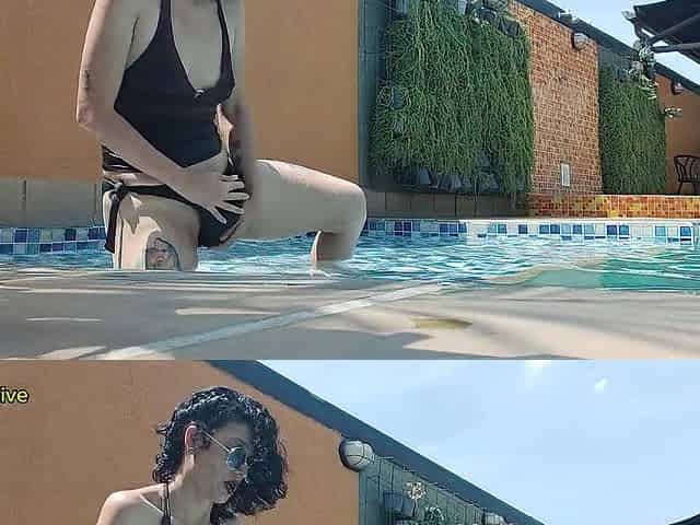 mujer le folla el culo al chico de la piscina pegging y chupadas de culo