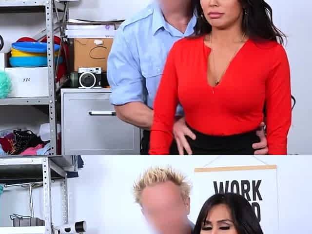 Latina milf suspect with butt plug gags on officers dick