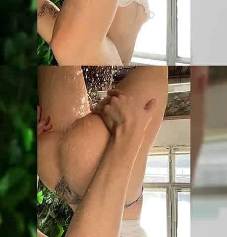 Busty curly brunette with big boobs fucks on couch