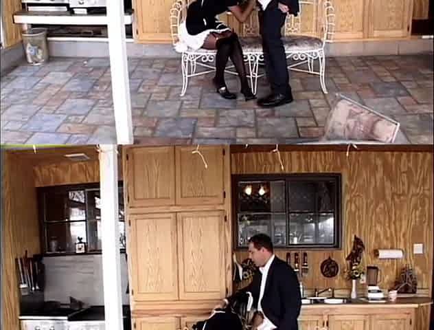 Sexy chocolate maid pleases businessman in a alluring way