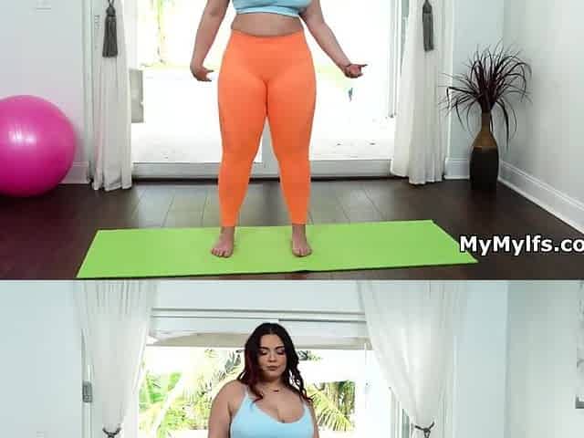 Milking penis on exercise ball during Yoga