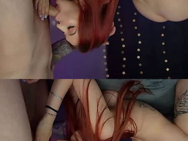 Hot redhead gets load of cum after blowjob and hard pounding