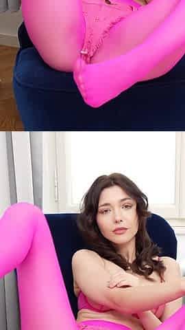 Big Naturals Brunette Mila Azul Sheer Pantyhose Ripping Masturbation
