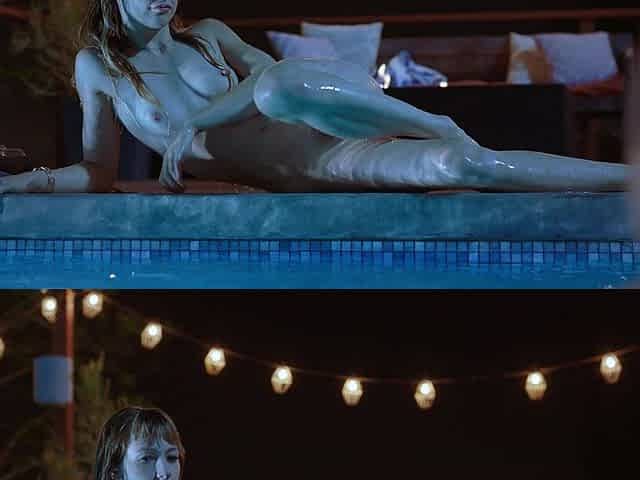 Two hot lesbians Janice Griffith and Ivy Wolfe have fun by the pool