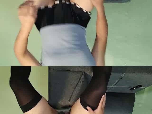 Femboy in nylons showing her booty and dark hole.