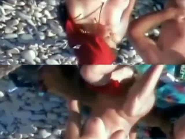 Spooning position on the beach (aunt and lover)