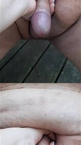 A tugjob and oral-sex outside on the deck