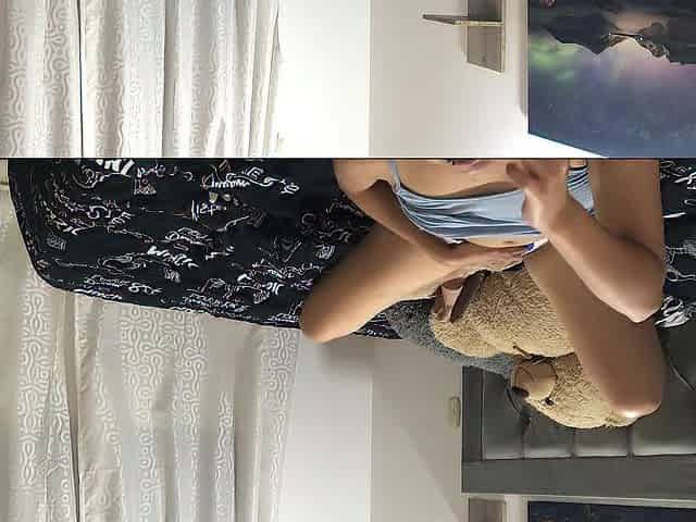 college cutie in dorm screwing with her bear and toys