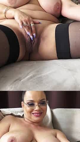 Horny Brunette with Glasses Sucks and Rubs Hard Cock Between Her Thighs