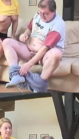 Fat Mature Fucks and Cums on Hairy Pussy Beautiful Young Blonde