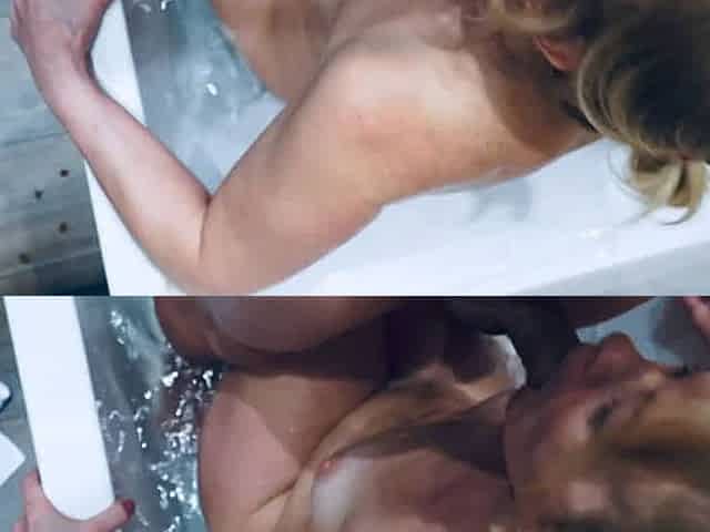 Blonde stepmom bathroom blowjob