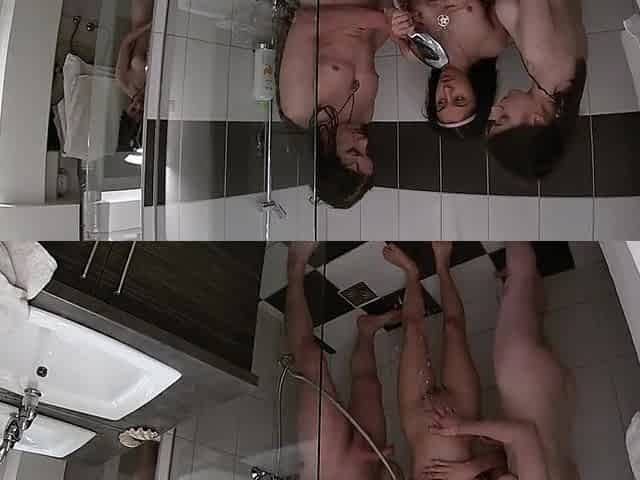 Taking a three-some shower with my girlfriend and my stepsister