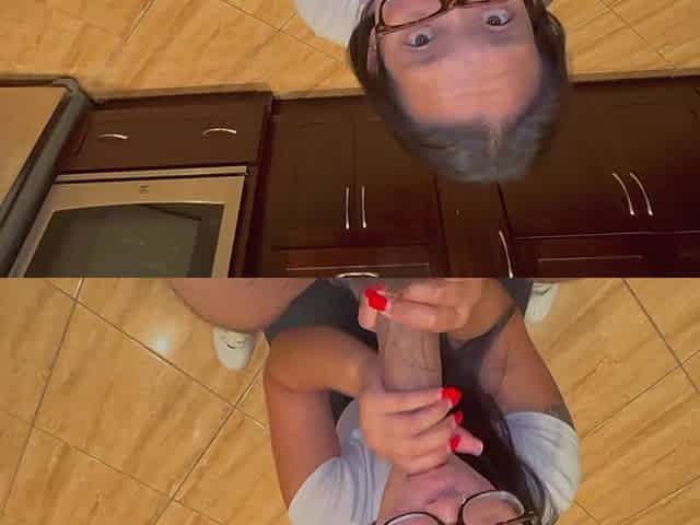 Sexy Asian Girl Giving Sloppy Blowjob on Knees Cumshot Facial