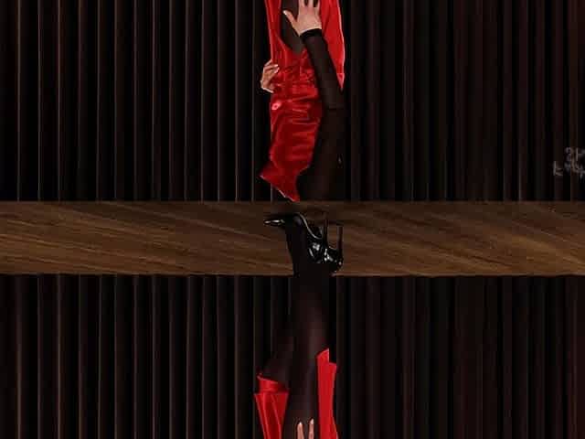 909 Black Pantyhose and Red Silk Dress
