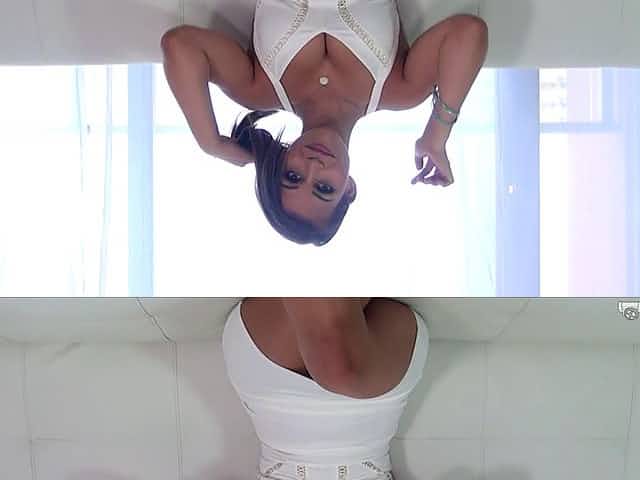 Temptress in a tight white dress fucks on the casting couch