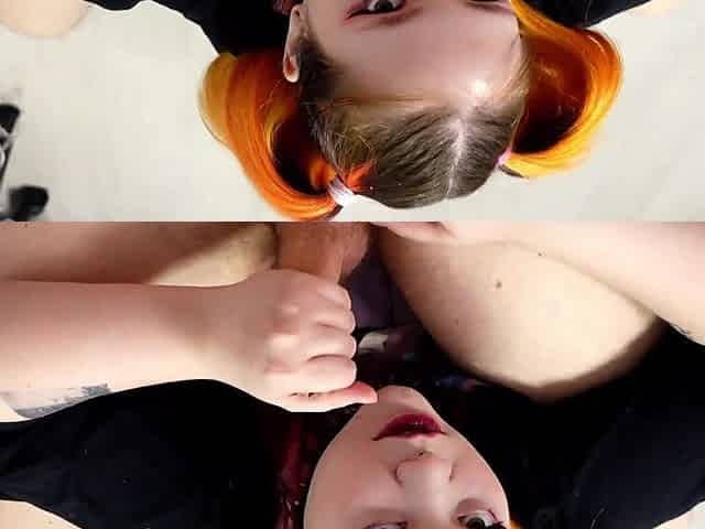 Redhead russian teen with pig tails sucking my dick really good